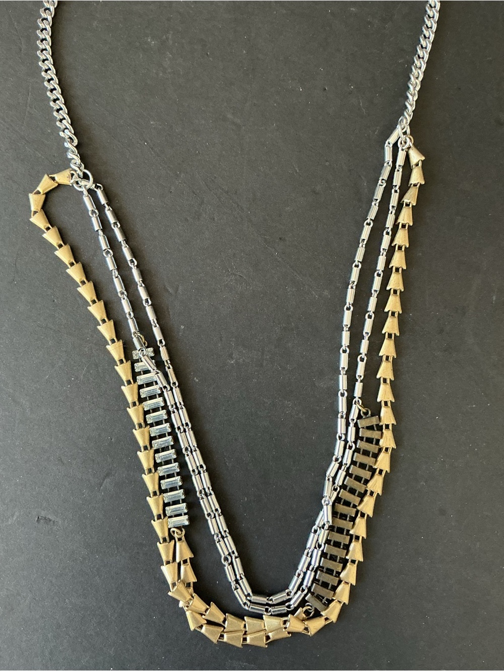 Source Unknown Gold and Silver Layered Geometric Necklace
